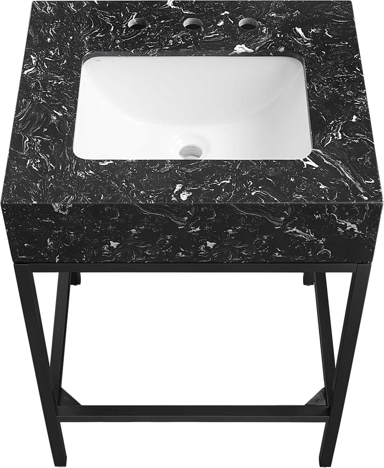 Meridian Furniture 407Black-24 Marmo Collection Modern | Contemporary Bathroom Vanity with Black Engineered Stone with White Veining, Matte Black Metal Base, 24' W x 21' D x 34' H