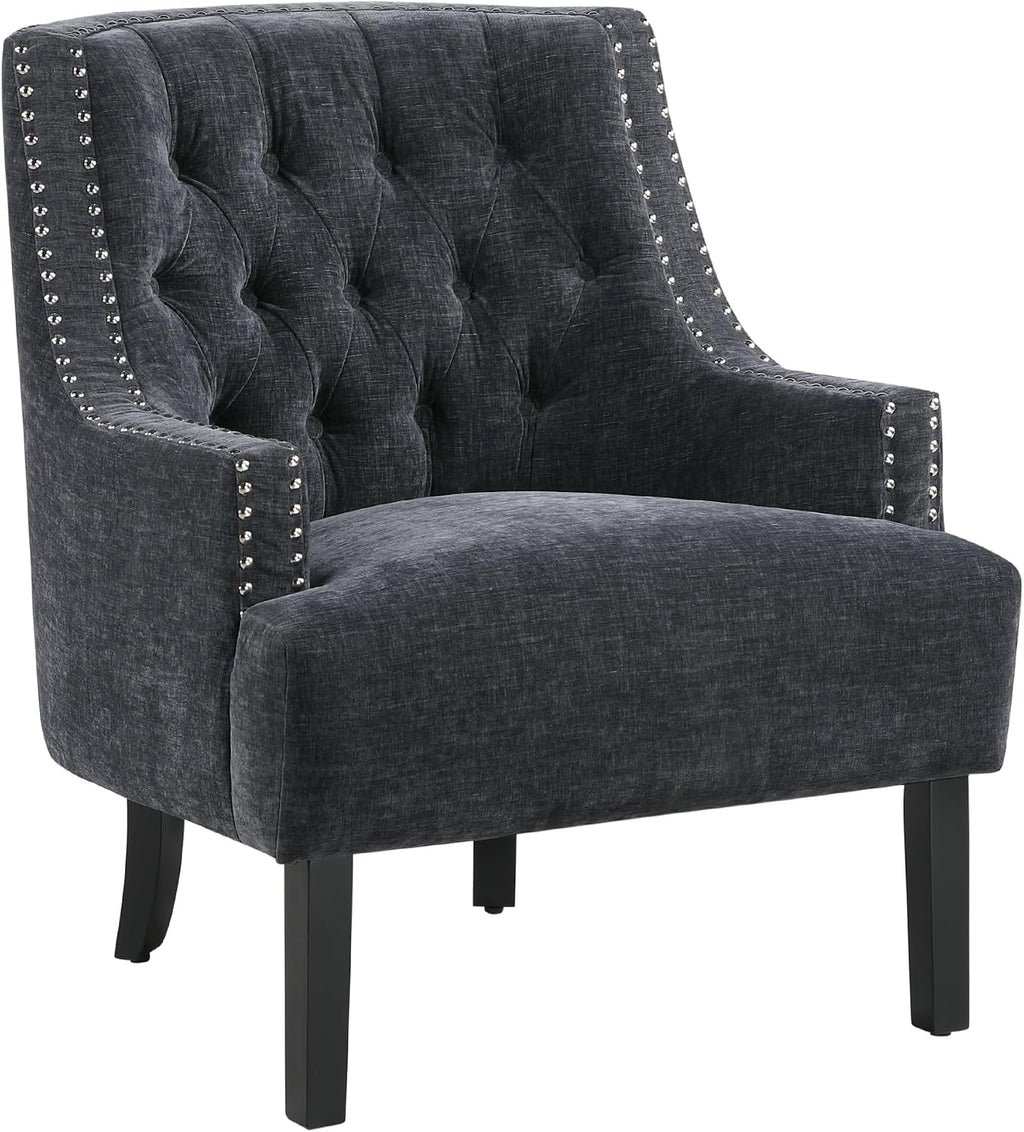 Lexicon Accent Chair Reading Chair Comfy Chair for Bedroom, Upholstered Armchair with Solid Wood Frame, Tufted Cushion Nail Head Trim, Single Sofa Chair for Living Room, Office, Black Chenille