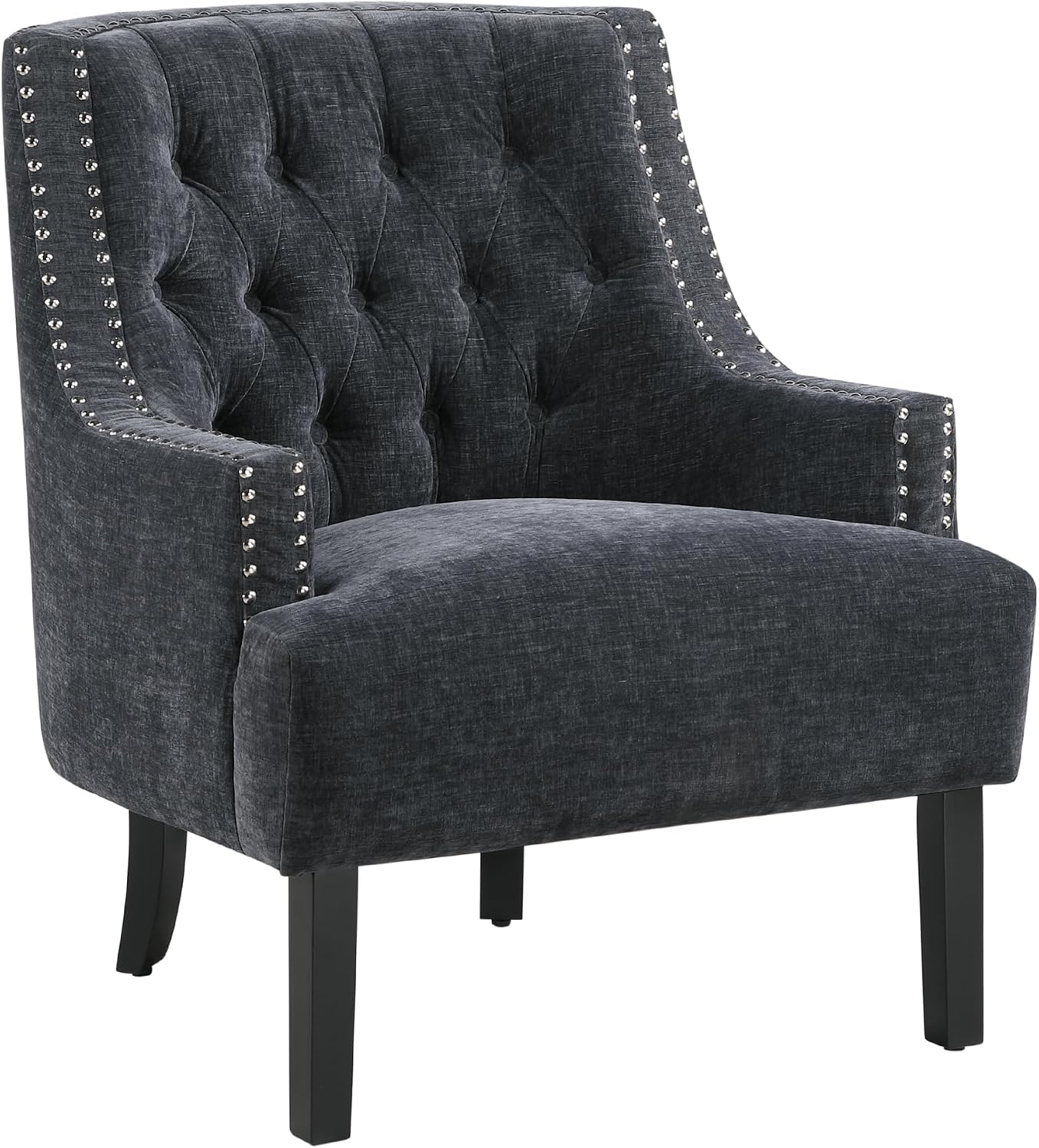 Lexicon Accent Chair Reading Chair Comfy Chair for Bedroom, Upholstered Armchair with Solid Wood Frame, Tufted Cushion Nail Head Trim, Single Sofa Chair for Living Room, Office, Black Chenille