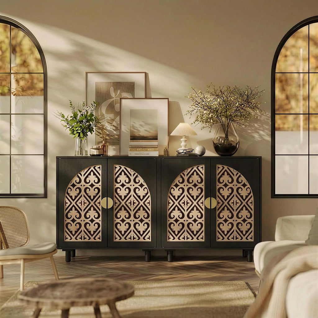 Decorative Storage Cabinet, Sideboard with Magnetic Latch, Adjustable Shelf, 29.84 x 15.75 x 31.57 Inches (2 Pieces)
