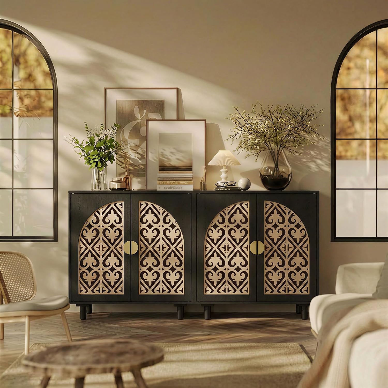 Decorative Storage Cabinet, Sideboard with Magnetic Latch, Adjustable Shelf, 29.84 x 15.75 x 31.57 Inches (2 Pieces)