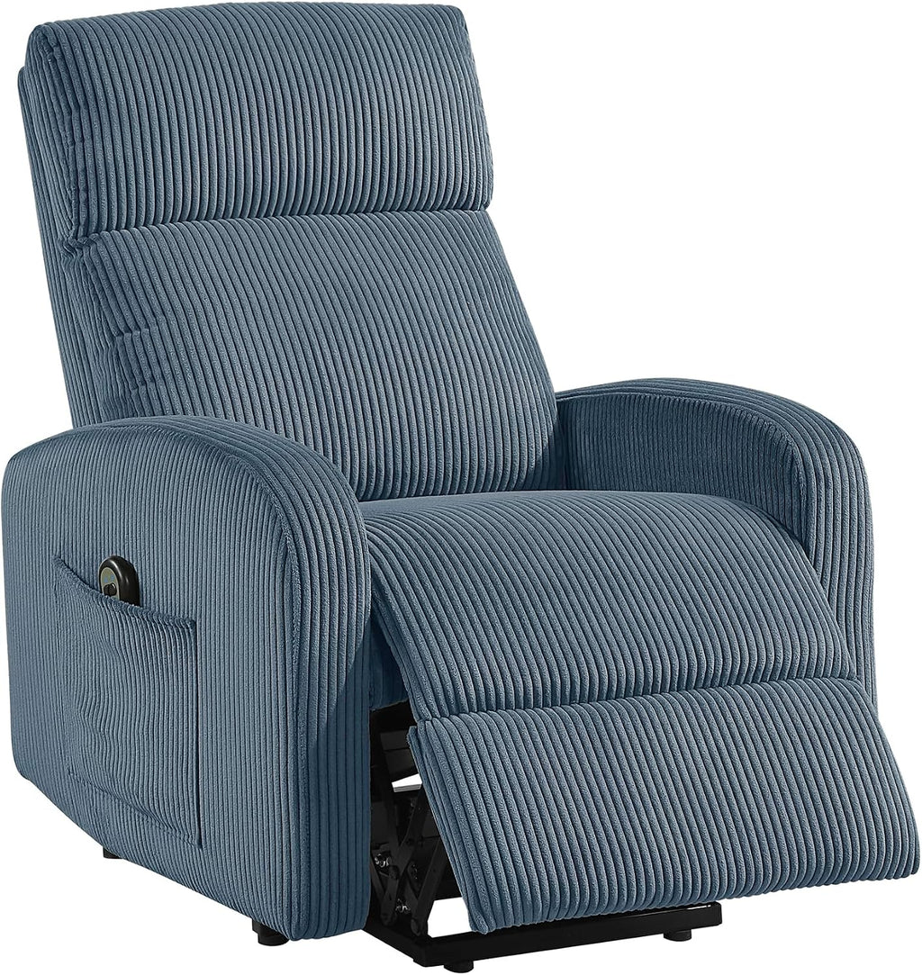 Lexicon Power Lift Recliner Chair for Elderly with Remote Control, Gentle Lift Motion, Side Pocket Armrest, Corduroy Upholstered Electric Recliner for Living Room/Bedroom, Easy Assembly, Midnight Blue