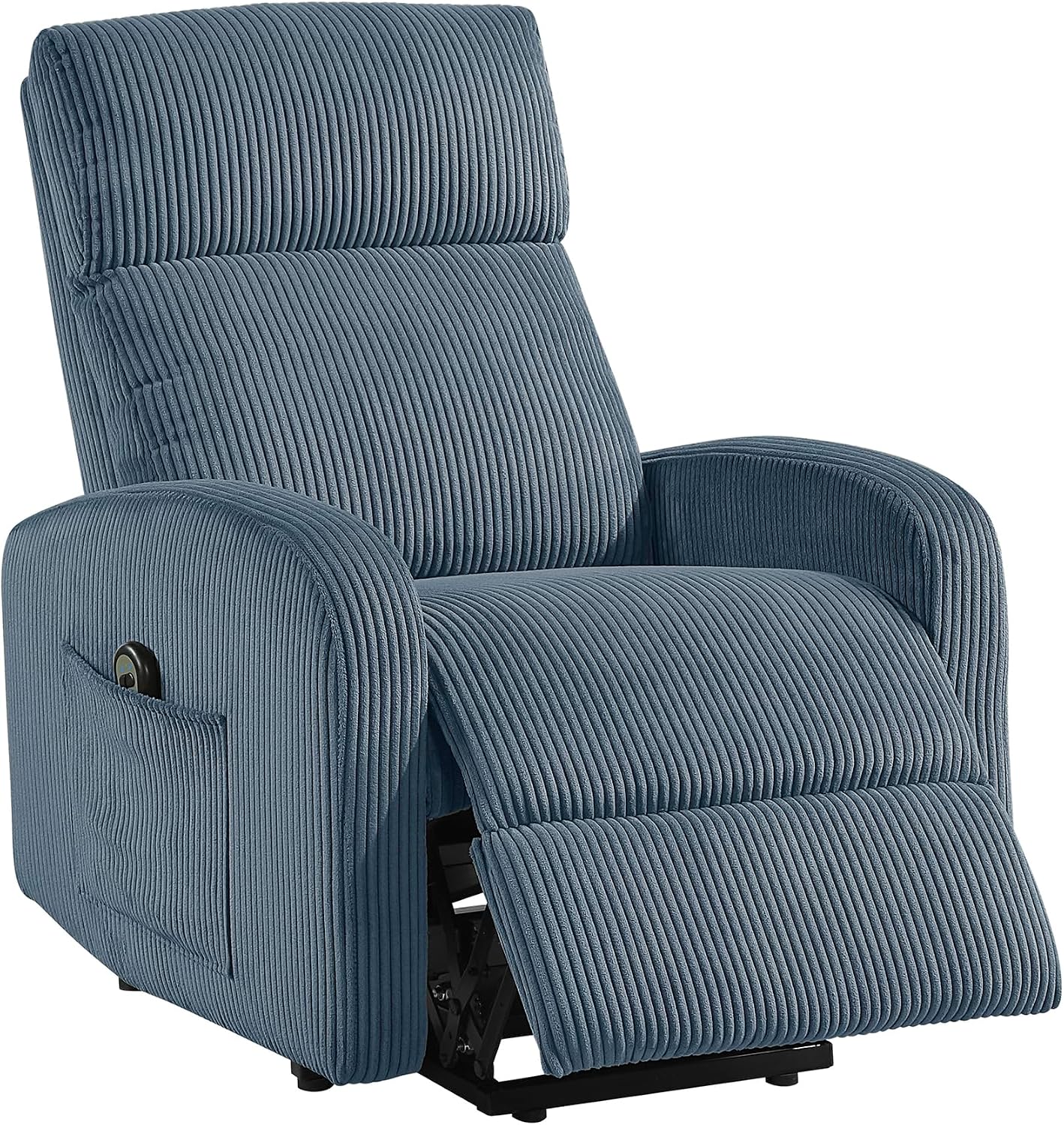 Lexicon Power Lift Recliner Chair for Elderly with Remote Control, Gentle Lift Motion, Side Pocket Armrest, Corduroy Upholstered Electric Recliner for Living Room/Bedroom, Easy Assembly, Midnight Blue