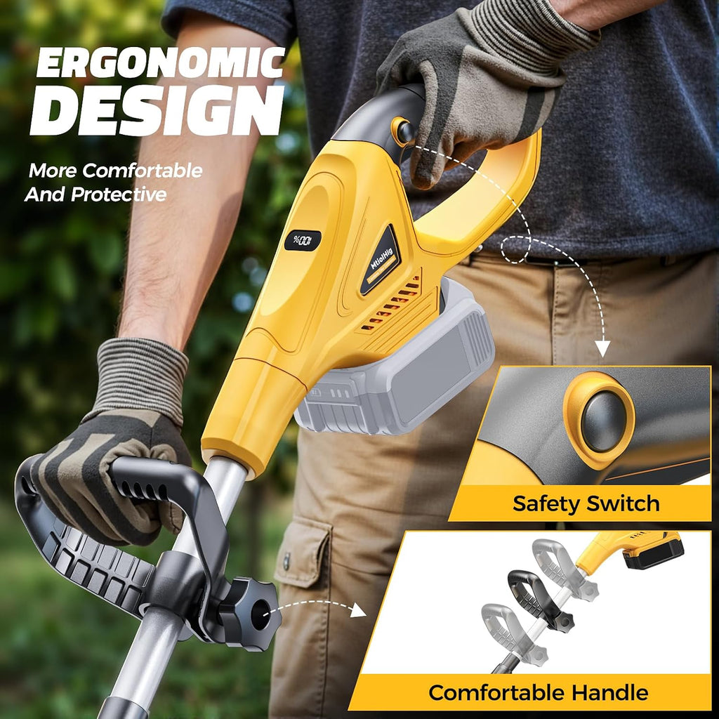 Cordless Tiller Cultivator Compatible with Dewalt 20V Battery (Tool Only), MtiolHig 360RPM Electric Garden Tiller for Gardening, Brushless Rototiller 9' Width 6.3' Depth for Soil Cultivation, Yellow