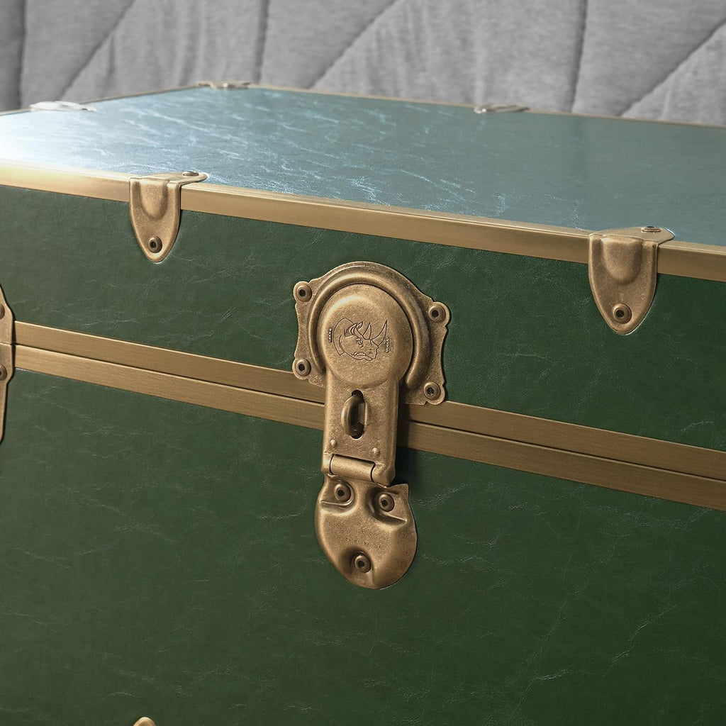 Rhino Trunk & Case Classic XXL College Trunk with Wheels, Antique Brass Hardware, Soft Close - 36'x18'x18', Seats 1500+ lbs, USA Made Secure Dorm Footlocker, Home Storage, Steamer Style Blanket Chest