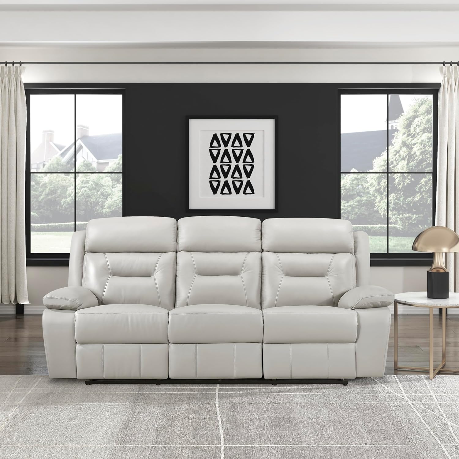 Lexicon Reclining Sofa for Living Room, Double Recliner RV Couch, Manual Wall Hugger Recliner, Home Theater Seating Leather Match Reclining Sofa with Pillow Top Armrests, 87''W Couch, Silver