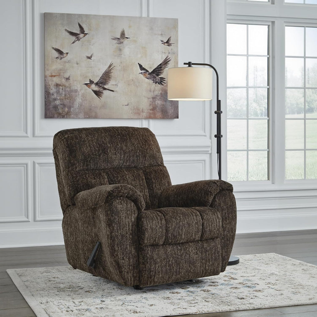 Signature Design by Ashley RiverCam Oversized Recliner Chair, Manual Rocker, Pillow-Top Arms and Polyester Fabric, Ideal for Living Room and Nursery, Chocolate Brown, 38' W