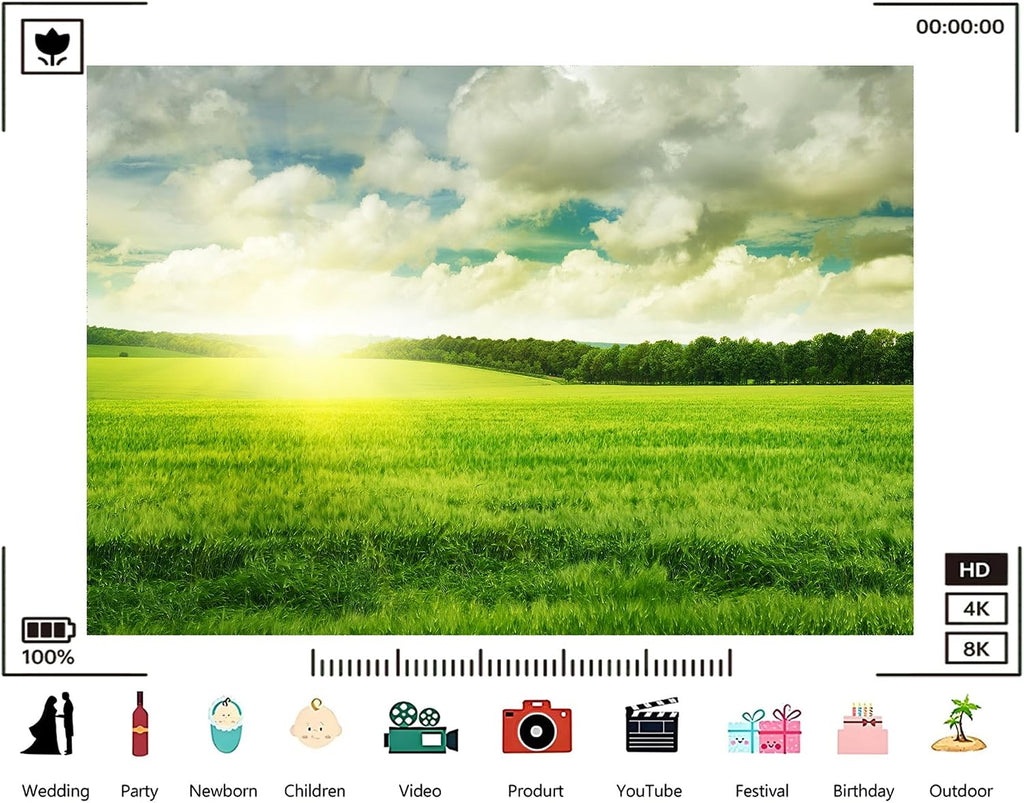 Trykid 20x10ft Green Field Sunrise Backdrop Bright Sky Lush Grass Photography Background Outdoor Camping Nature Tour Tapestry Party Decoration Photo Studio Prop Fabric