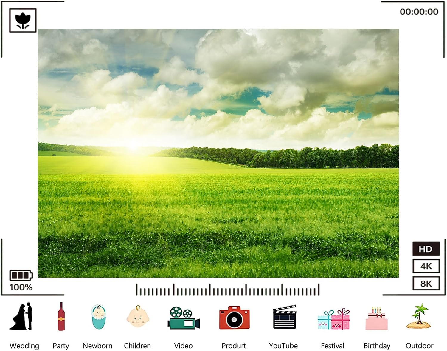 Trykid 20x10ft Green Field Sunrise Backdrop Bright Sky Lush Grass Photography Background Outdoor Camping Nature Tour Tapestry Party Decoration Photo Studio Prop Fabric