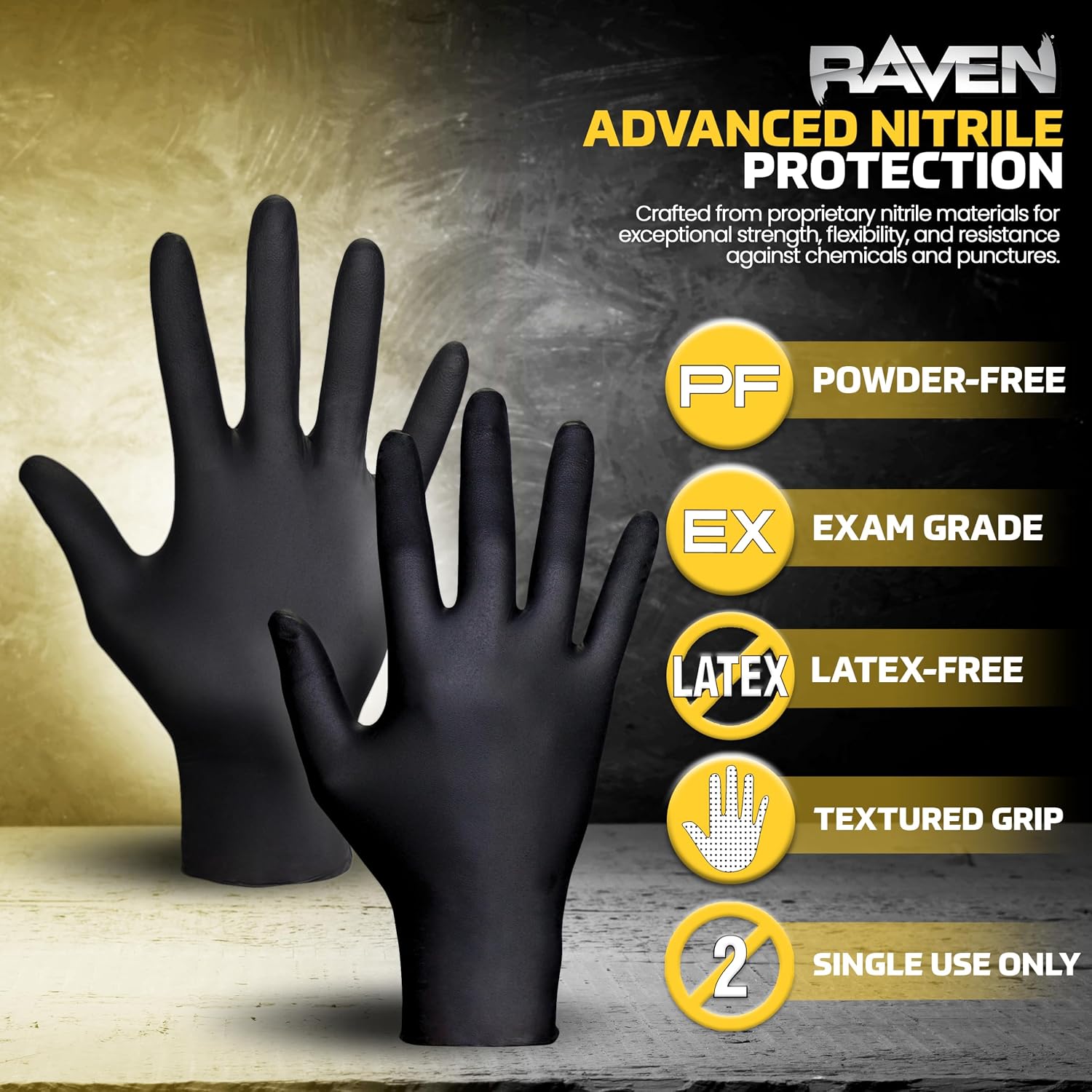 10 Pack SAS Safety 66517 Raven 6 mil Black Nitrile Disposable Gloves 7 Mil - Medium (10 boxes of 100 each)