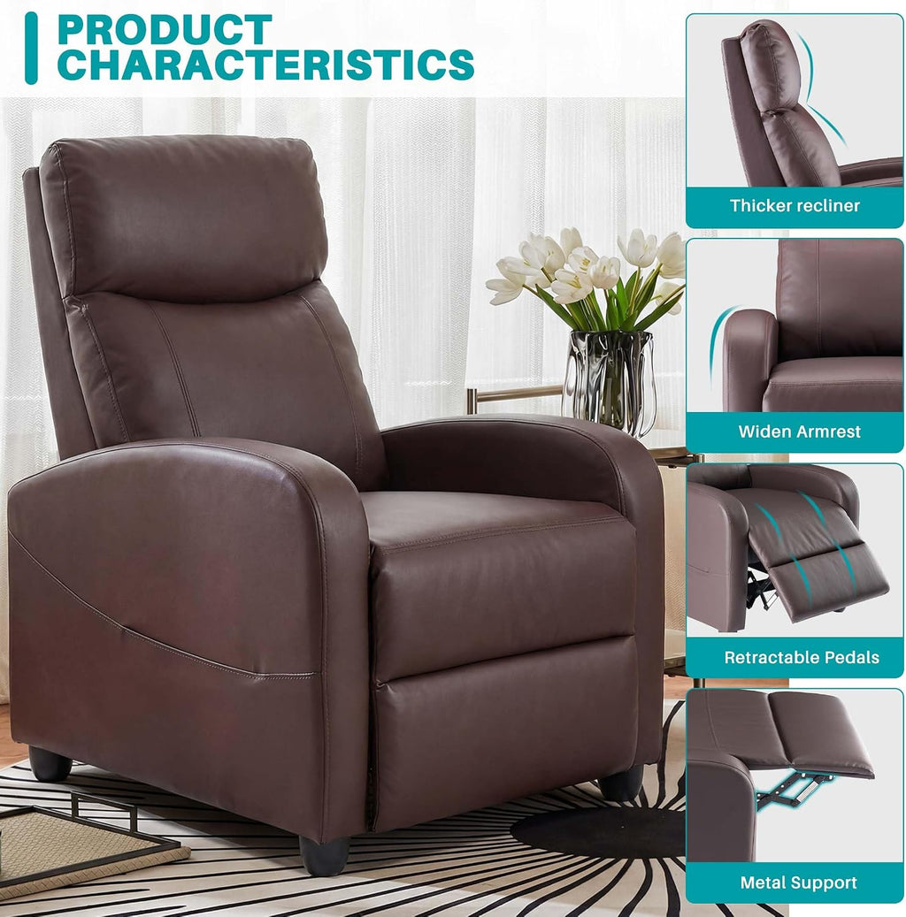 Sweetcrispy Massage Recliner Chair for Adults, Adjustable Home Theater Seating with Lumbar Support for Living Room, Modern Fabric Reclining for Small Space, Brown