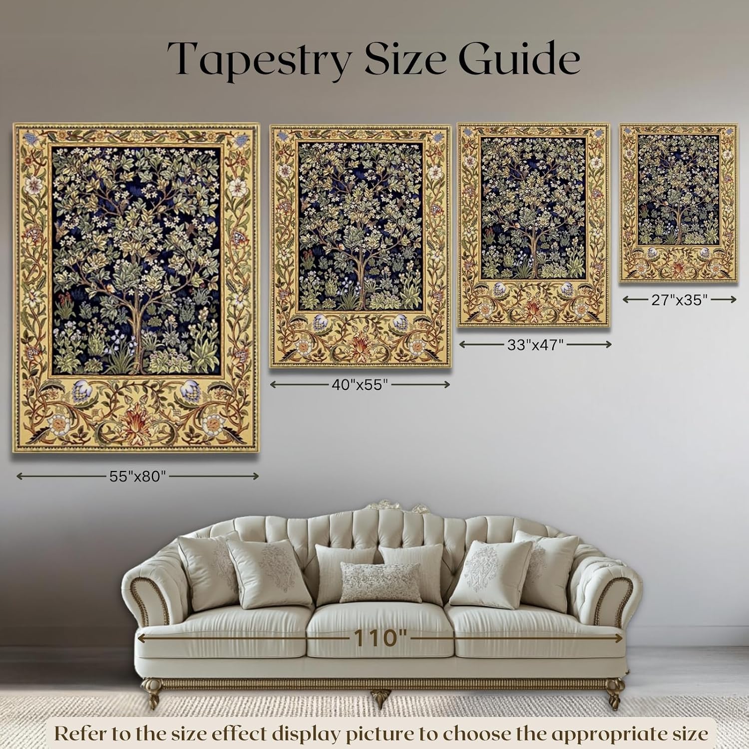 ORITURAL Medieval Tapestry, William Morris Tree of Life Tapestry, Vintage Tapestry, Jacquard Woven Tapestry Wall Hanging, Large Wall Tapestry for Living Room (Blue, 35L x 27W, Unframed)