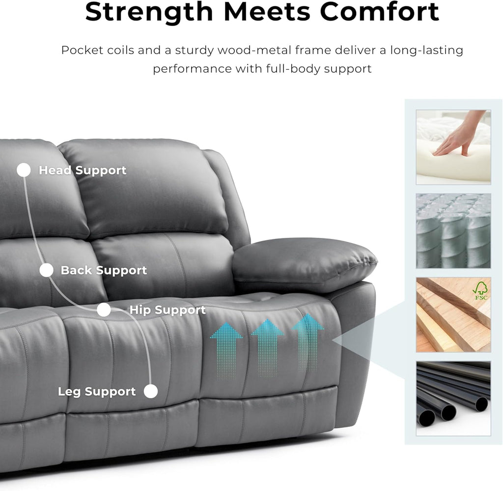 Furniture of America Sorin Modern Leather Recliner Loveseat with Pillow Armrests and High Density Foam, Reclining Sofa, Comfortable Couch for Living Room, Office, FSC Certified, Off-White