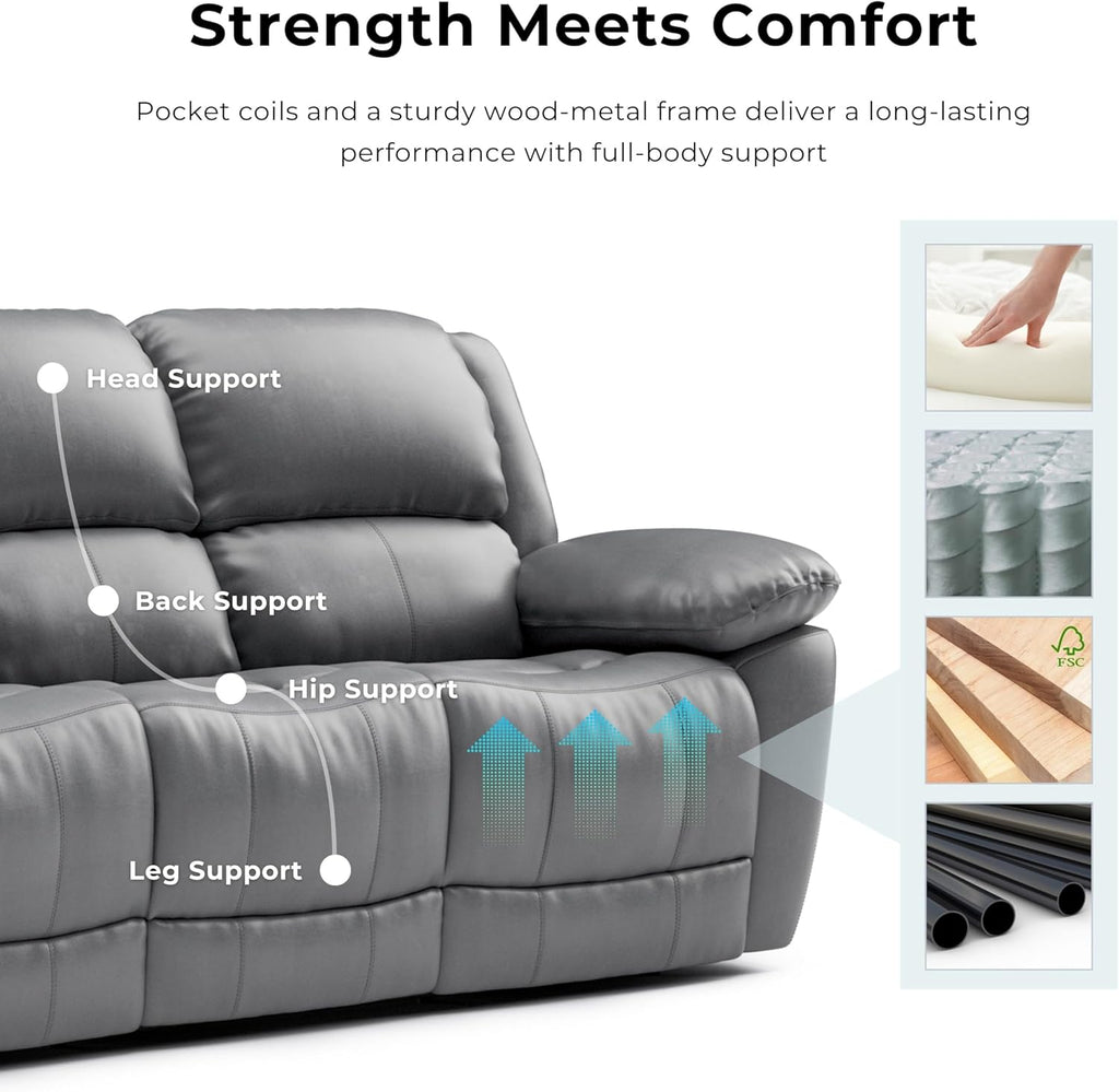 Furniture of America Sorin Modern Leather Recliner Loveseat with Pillow Armrests and High Density Foam, Reclining Sofa, Comfortable Couch for Living Room, Office, FSC Certified, Blue