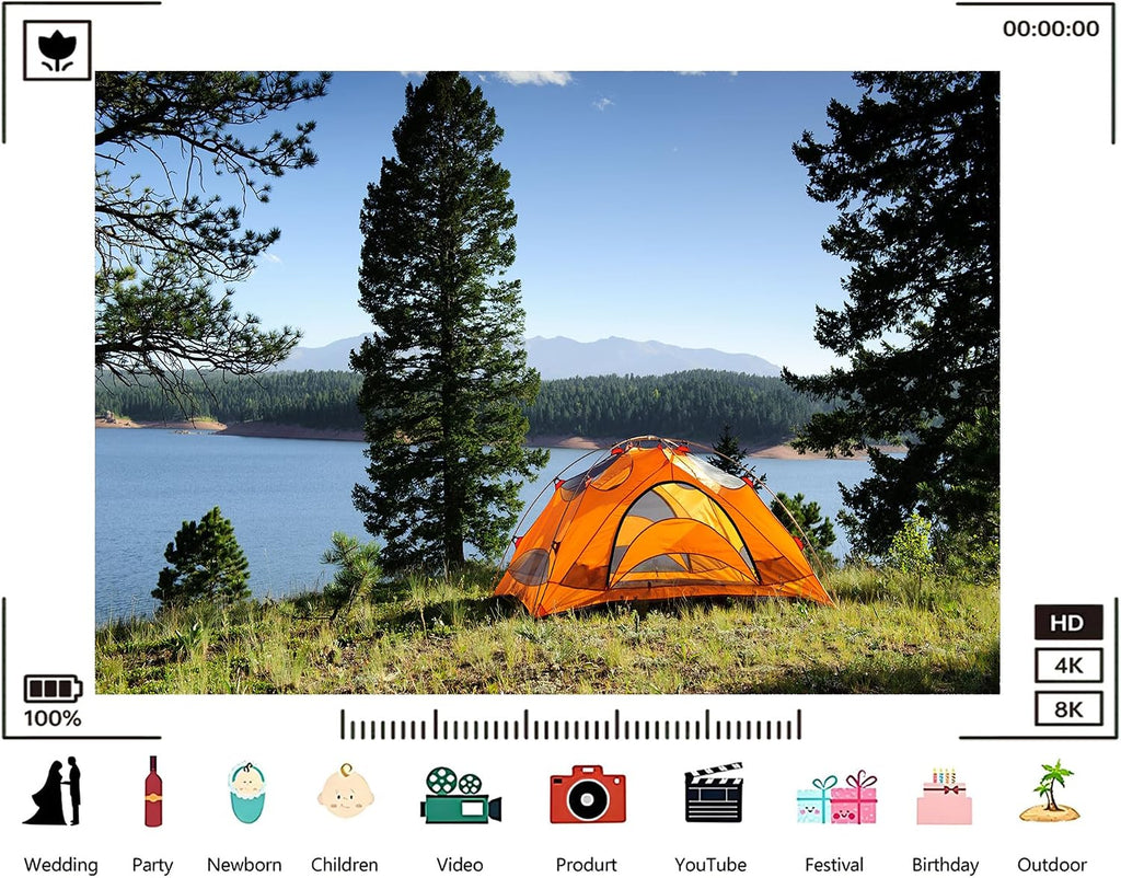 Trykid 20x10ft Orange Tent Lake Mountain Forest Backdrop Nature Scenic Wilderness Camping Photography Background Outdoor Adventure Tapestry Party Decoration Photo Studio Prop Fabric