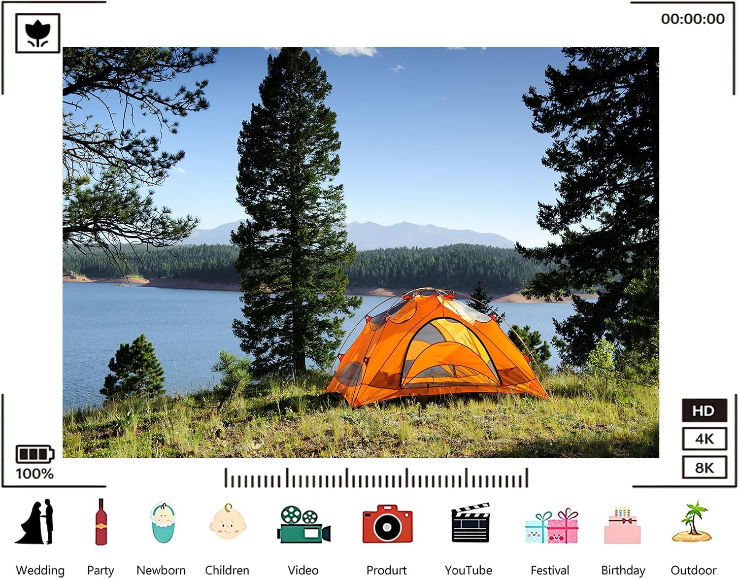 Trykid 20x10ft Orange Tent Lake Mountain Forest Backdrop Nature Scenic Wilderness Camping Photography Background Outdoor Adventure Tapestry Party Decoration Photo Studio Prop Fabric