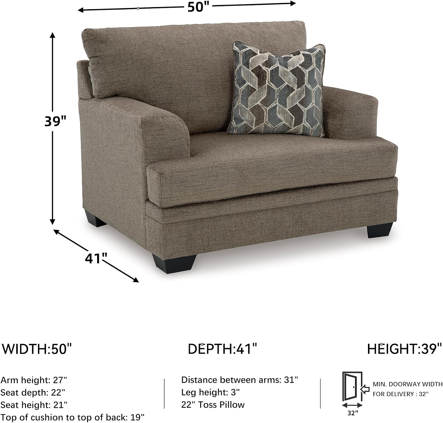 Signature Design by Ashley Stonemeade Urban Upholstered Oversized Chair with Reversible Seat Cushion, 1 Throw Pillow and Track Arms, Gray