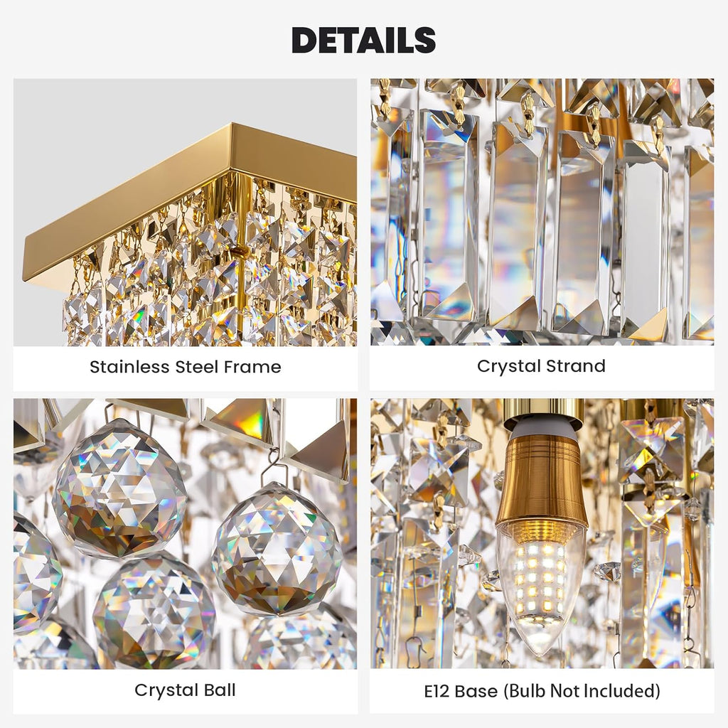7PM Rectangle K9 Crystal Chandelier Modern Gold Crystal Chandelier Rectangular Pendant Lighting Fixture for Dining Room Kitchen Island Bedroom L59'' x W10'' x H9''