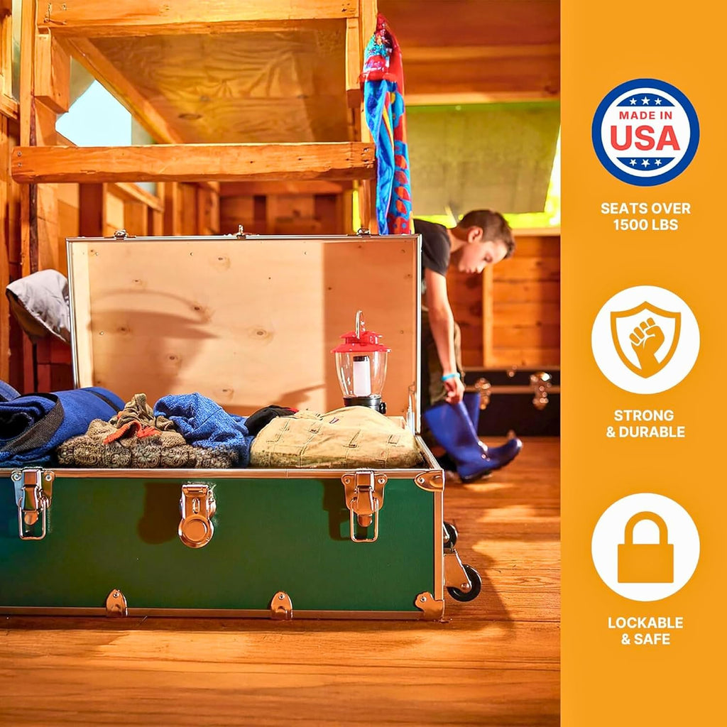 Rhino Trunk & Case Classic Camp & College Trunk with Wheels. 30'x17'x13', 1500+ lbs Capacity - Many Colors, Soft-Close Lid. Strong, USA Made Summer Camp Footlocker and Secure Dorm Storage Chest