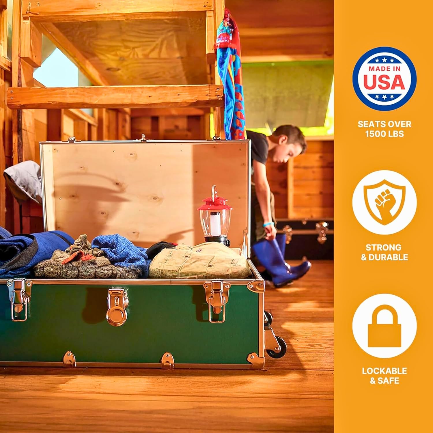 Rhino Trunk & Case Classic Camp & College Trunk with Wheels. 30'x17'x13', 1500+ lbs Capacity - Many Colors, Soft-Close Lid. Strong, USA Made Summer Camp Footlocker and Secure Dorm Storage Chest