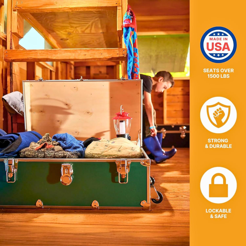 Rhino Trunk & Case Classic Camp & College Trunk with Wheels. 30'x17'x13', 1500+ lbs Capacity - Many Colors, Soft-Close Lid. Strong, USA Made Summer Camp Footlocker and Secure Dorm Storage Chest