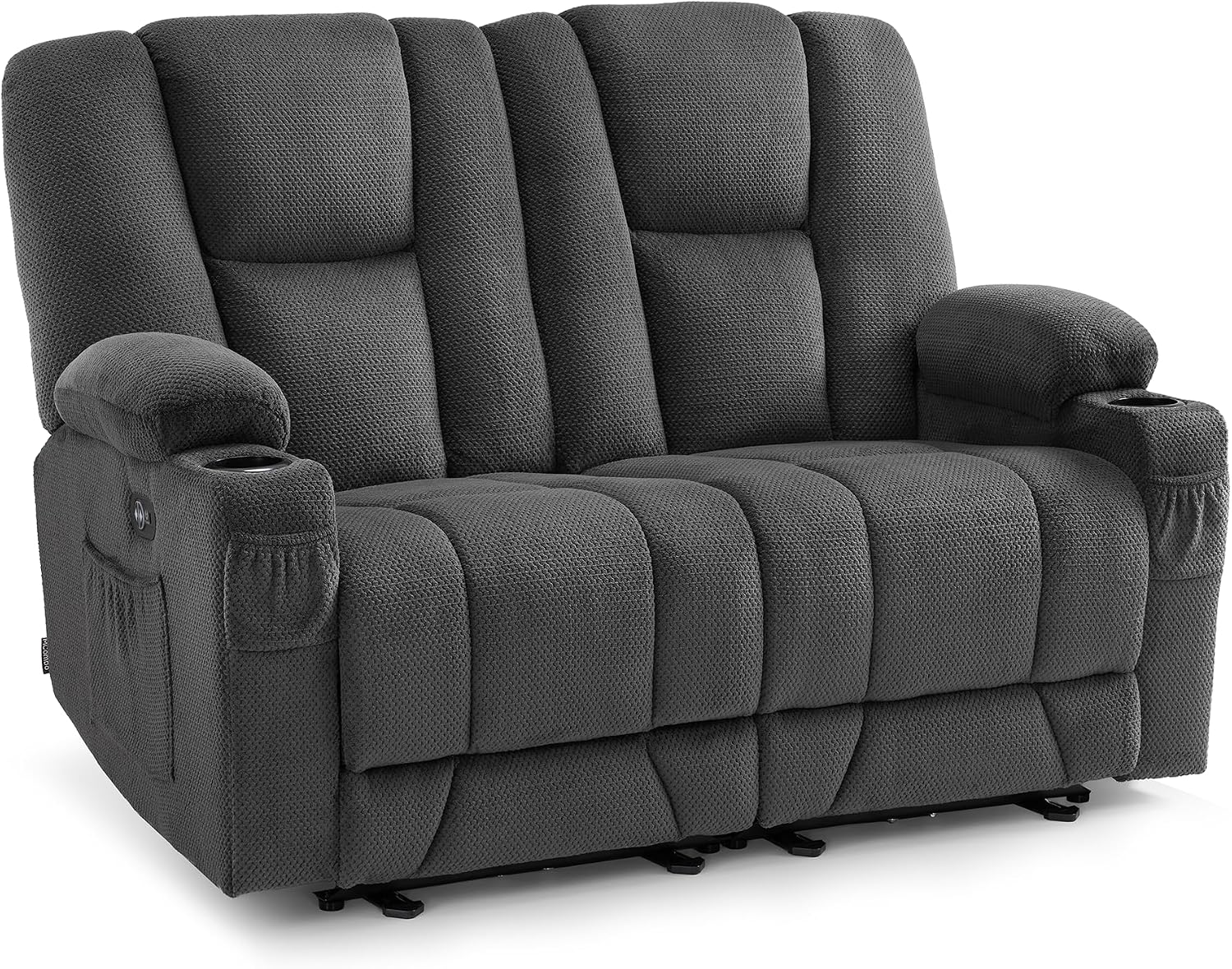 MCombo Zero Gravity Loveseat Power Reclining Sofa with Console, Heat and Vibration Massage, Recliner Couch for Living Room, Fabric 6035SET (Grey, Loveseat)