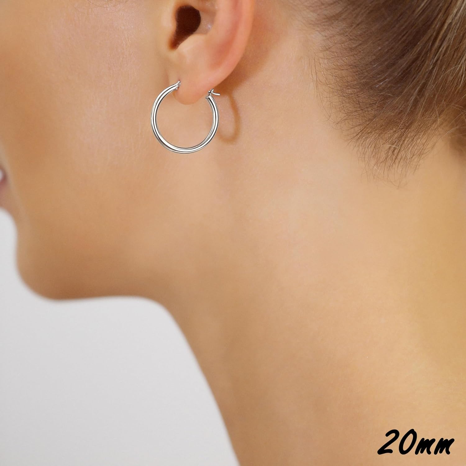 Classic 10K White Gold Hoop Earrings - Shiny Polished Plain Round Gold Hoops for Women and Men