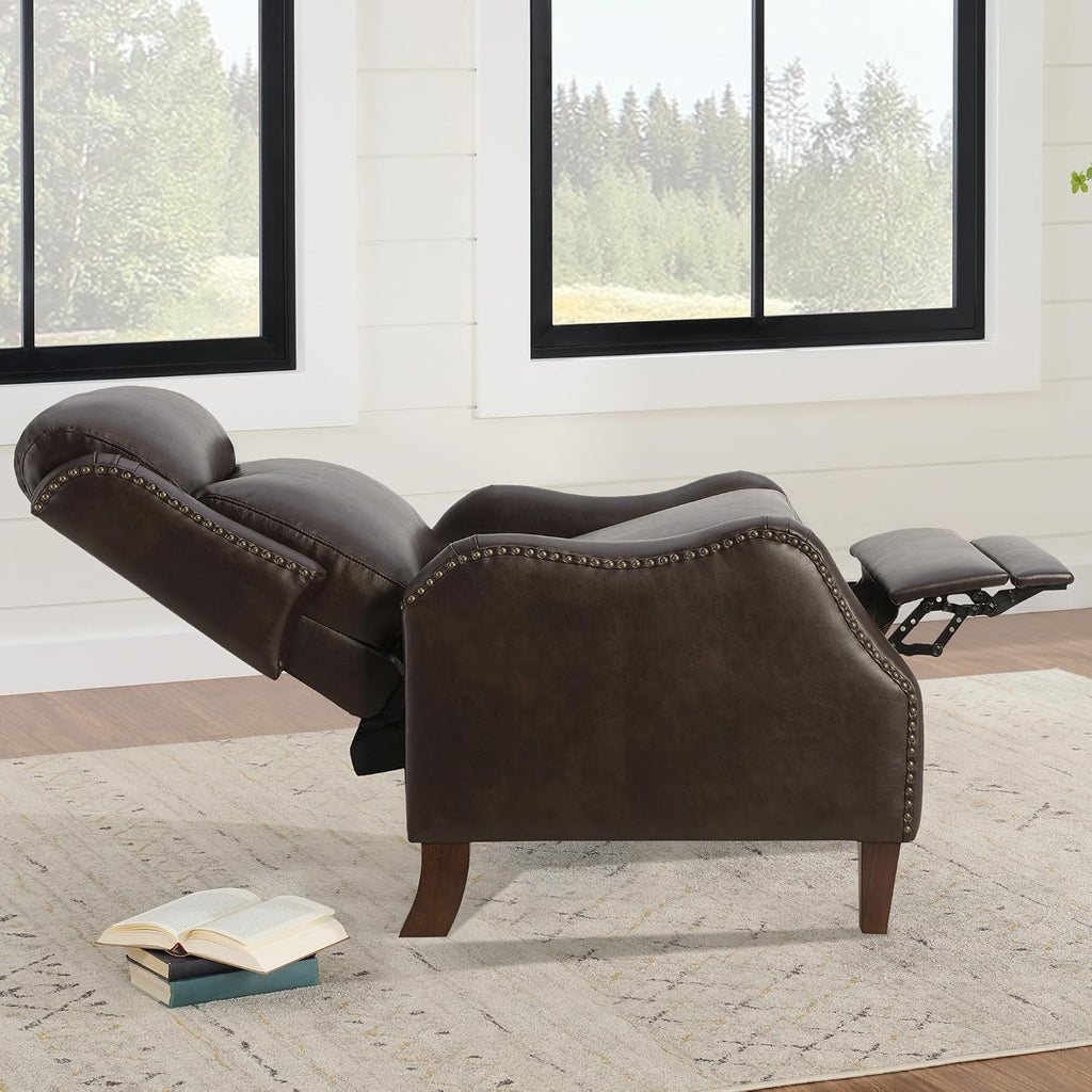 KISLOT Leather Pushback Recliner Faux Armchair with Rivet Decoration Single Sofa Accent Chair for Living Room Bedroom