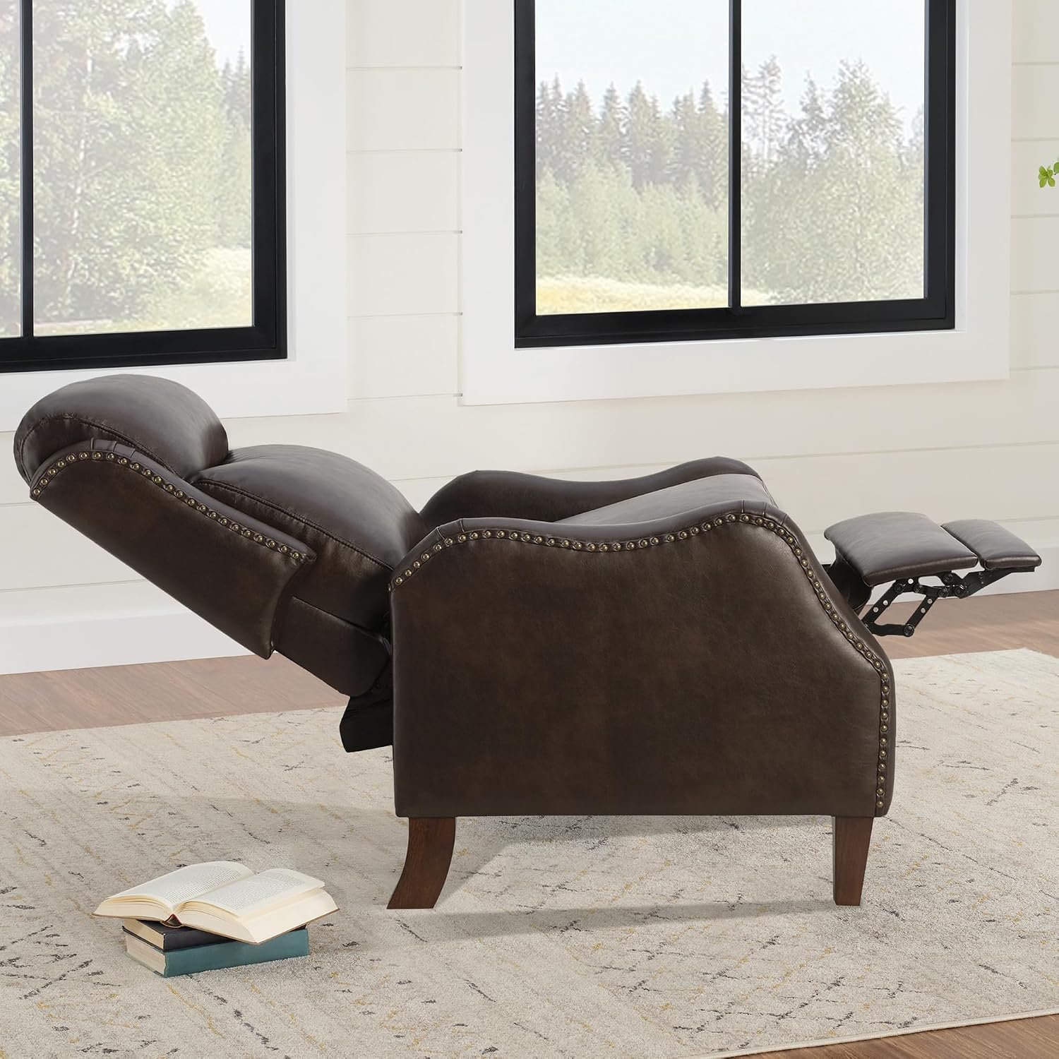KISLOT Leather Pushback Recliner Faux Armchair with Rivet Decoration Single Sofa Accent Chair for Living Room Bedroom