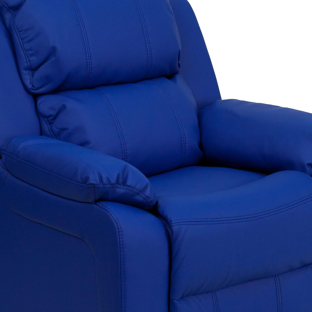 Flash Furniture Charlie Vinyl Kids Recliner with Flip-Up Storage Arms and Safety Recline, Contemporary Reclining Chair for Kids, Supports up to 90 lbs., Blue