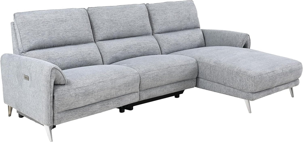 Furniture of America Drex Modern Chenille Sectional Recliner with Chaise and USB Ports, Reclining Sofa, L Shaped Comfy Couches for Living Room, Home Theater, Right Facing, Grey