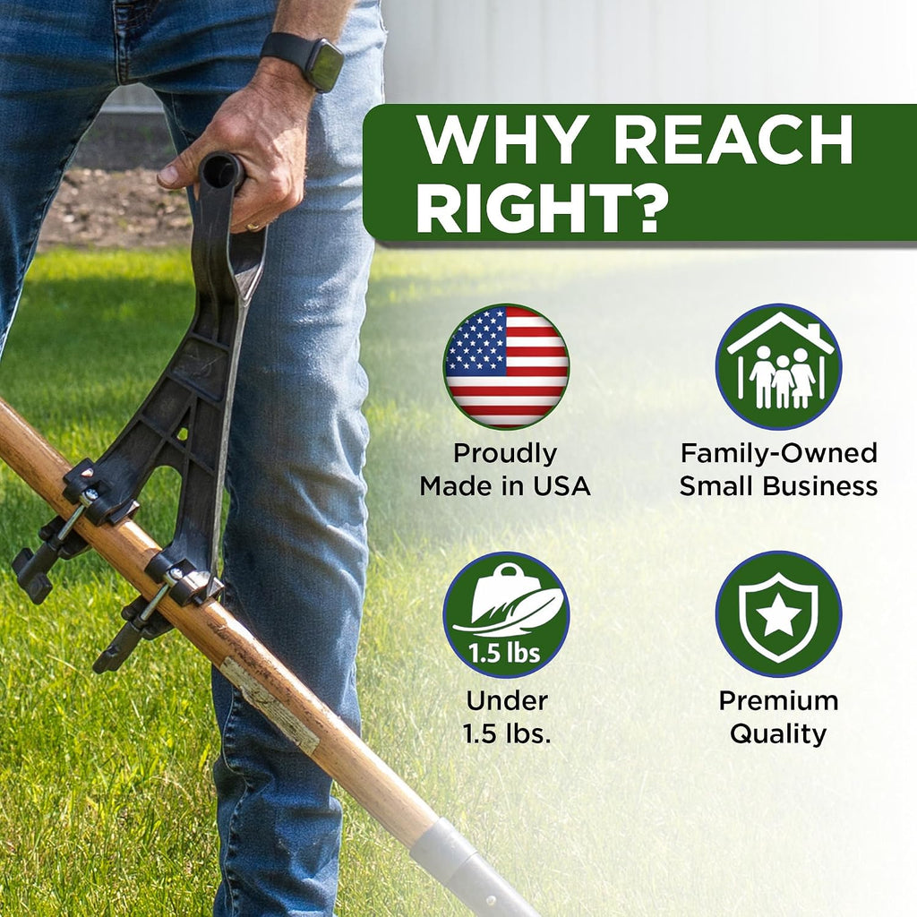 Reach Right Universal Handle Attachment for Weedeater, String Trimmer, Shovel, Rake & More | Versatile Ergonomic Back Saving Attachment for All Gardening Tools | Made in the USA | 2 Pack