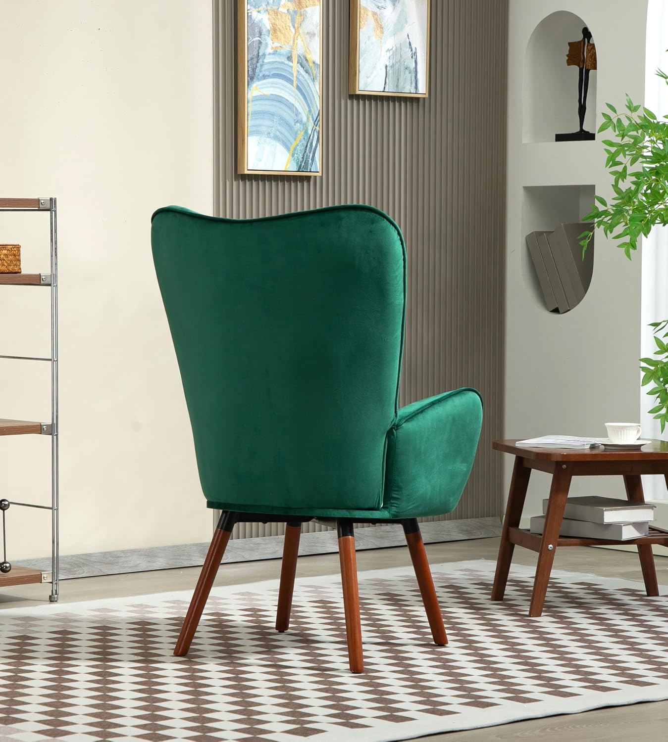 Container Furniture Direct Chic Accent Arm Chairs for Living Room, Bedroom, or Home Office, Button-Tufted Midcentury Armchair with Wingback Design and Splayed Legs, Green
