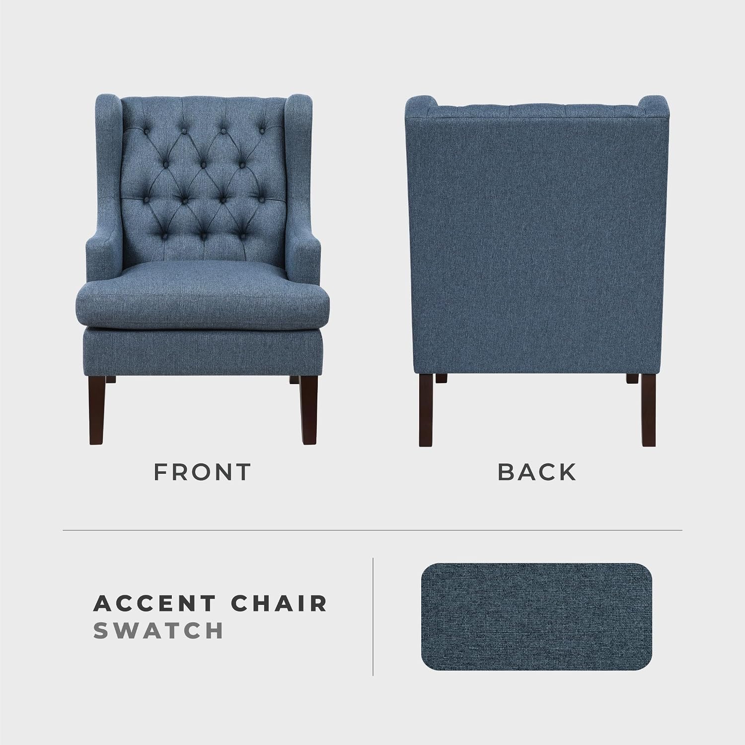 Lexicon Living Room Accent Chair, Textured Fabric Upholstered Reading Chair, Button-Tufted, High Wingback for Living Room/Bedroom/Office, Blue