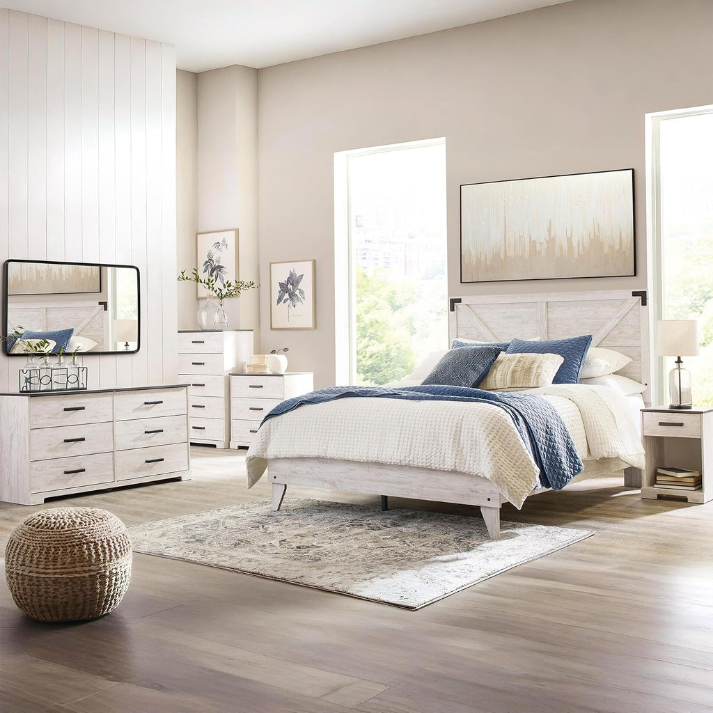 Signature Design by Ashley Shawburn Modern Farmhouse 6 Drawer Dresser, Two Tone White & Dark Gray