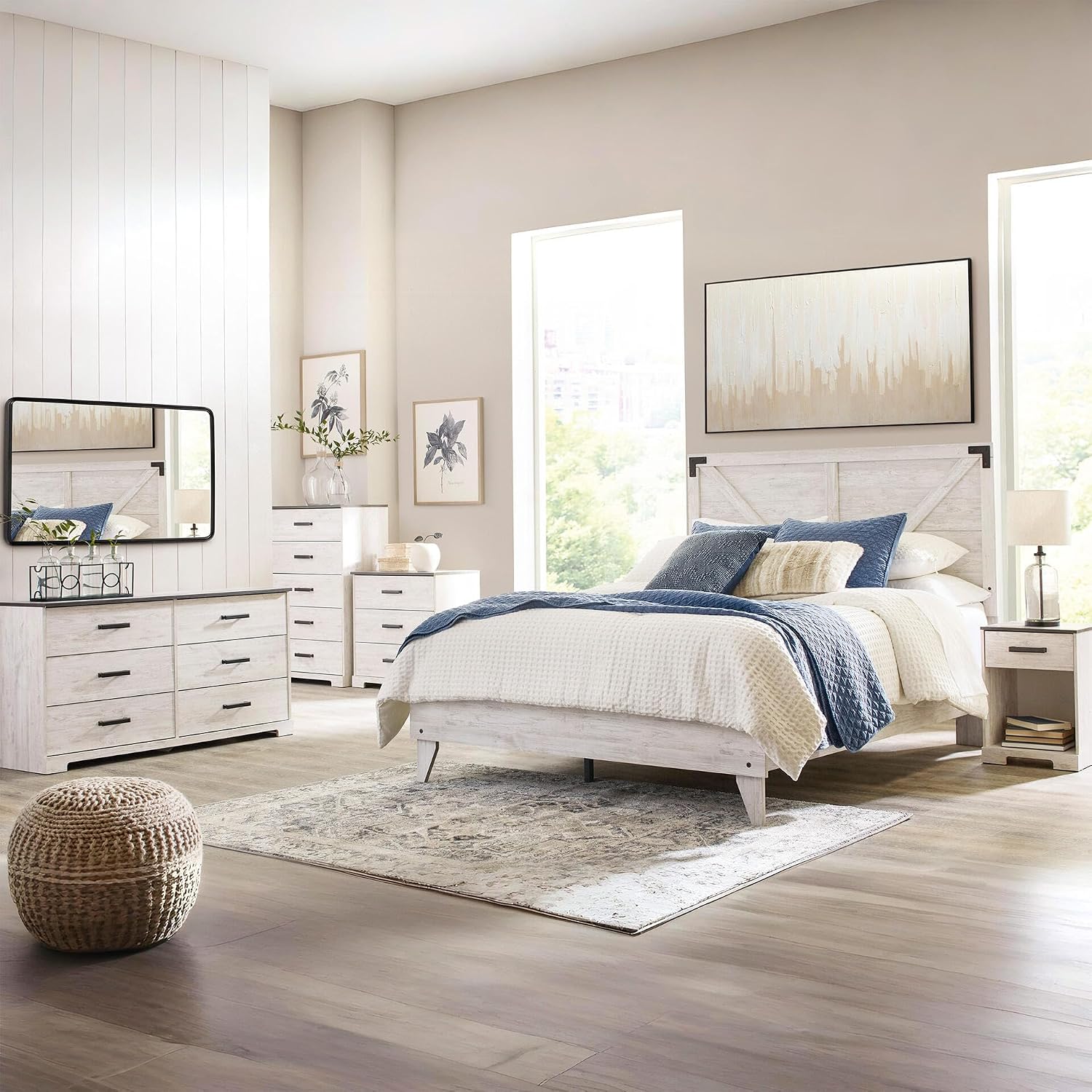 Signature Design by Ashley Shawburn Modern Farmhouse 6 Drawer Dresser, Two Tone White & Dark Gray