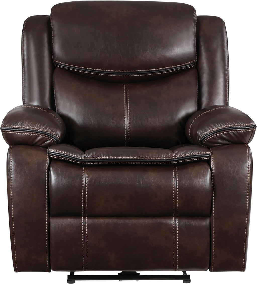 Coaster Home Furnishings - Sycamore - Faux Leather Upholstered Power Recliner Chair with Built-in USB Port, Contour Tufting and Control Panel - Living Room - Dark Brown - 610193P