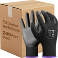 Kebada Safety Work Gloves,240 Pairs Bulk Pack, PU Coated, Ideal for Warehouse, Construction, Gardening and Mechanics, Black, Small