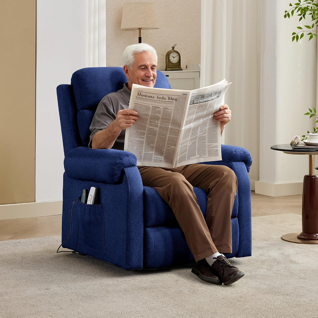 LOUVIXA Power Lift Recliner Chair Recliners for Elderly with Heat and Massage Recliner Chair for Living Room with Infinite Position and Side Pocket, USB Charge Port (Dark Blue)
