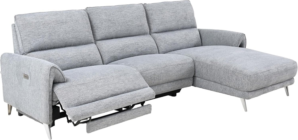 Furniture of America Drex Modern Chenille Sectional Recliner with Chaise and USB Ports, Reclining Sofa, L Shaped Comfy Couches for Living Room, Home Theater, Right Facing, Grey