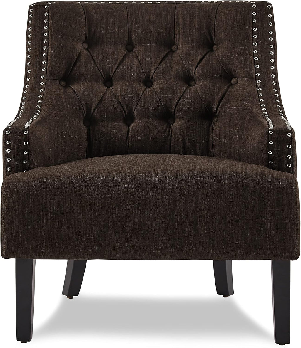 Lexicon Accent Chair Reading Chair Comfy Chair for Bedroom, Upholstered Armchair with Solid Wood Frame, Tufted Cushion Nail Head Trim, Single Sofa Chair for Living Room, Office, Chocolate Chenille