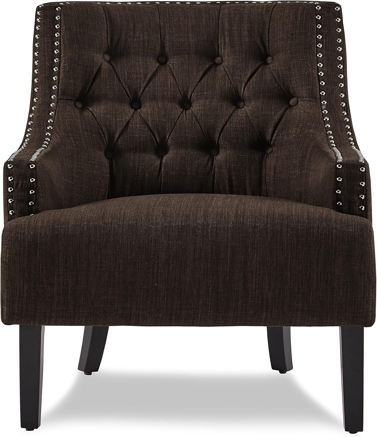 Lexicon Accent Chair Reading Chair Comfy Chair for Bedroom, Upholstered Armchair with Solid Wood Frame, Tufted Cushion Nail Head Trim, Single Sofa Chair for Living Room, Office, Chocolate Chenille