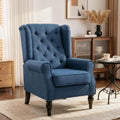 HOMCOM Mid-Century Modern Accent Chair, High Wingback Reading Chair, Button-Tufted Upholstered Fabric Armchair with Retro Wood Legs for Apartment, Living Room, Bedroom, Blue