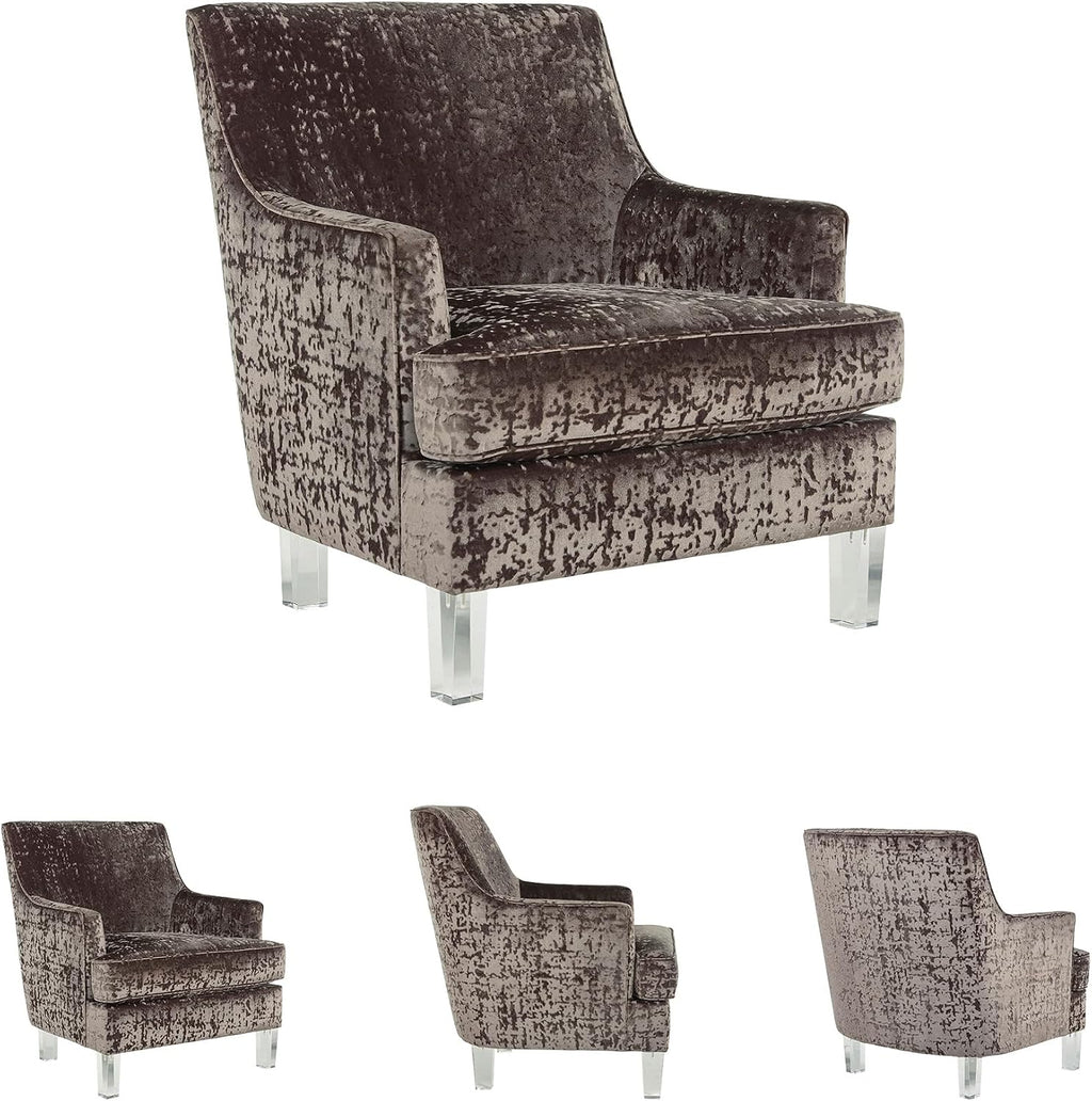 Signature Design by Ashley Gloriann Crushed Velvet Glam Accent Chair with Acrylic Legs, Charcoal Gray