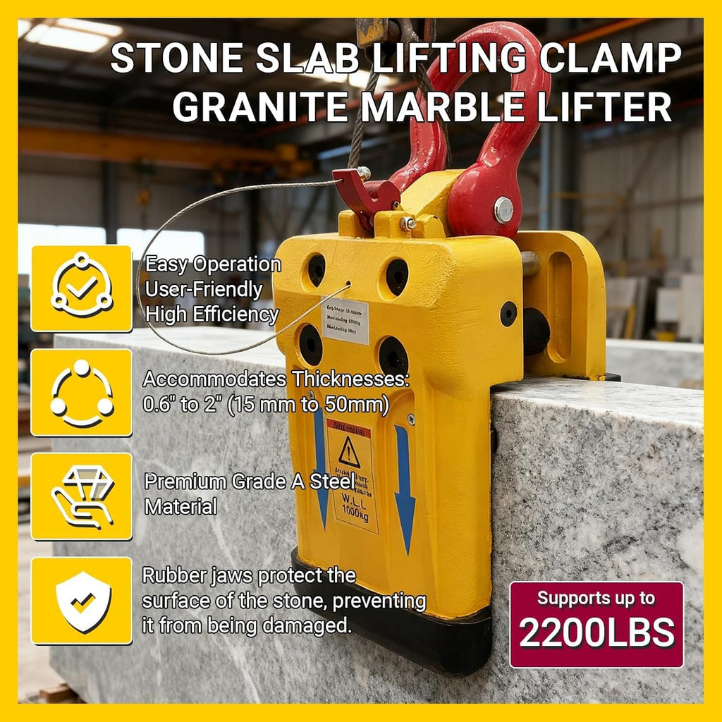 Import Heavy Duty Stone Lifting Clamp,2300.46 lbs Load Capacity, Stone Miter Clamp 0.4-1.97 in Opening Range, slab lifterIndustrial Grade Steel Construction slab lifter. (Yellow)