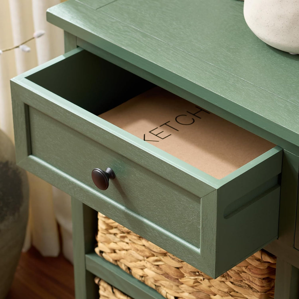 SAFAVIEH Furniture - Herman 2-Drawer Storage Unit - Dusty Green - Solid Wood - Classic Storage Design - Ideal for Living Room, Entryway, Home Office, 29'W x 13'D x 27.5'H - Fully Assembled (AMH5702L)