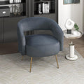 Lexicon Mid-Century Modern Velvet Accent Chair with Open Back, Gold Metal Legs, Upholstered Curved Barrel Armchair for Living Room/Bedroom/Office, Easy Assembly, Dark Gray