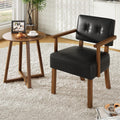 Garvee Accent Chair, Mid-Century Modern Faux Leather Armchair with Wood Frame, Button Tufted Upholstered Reading Chair for Living Room, Bedroom or Balcony, Black
