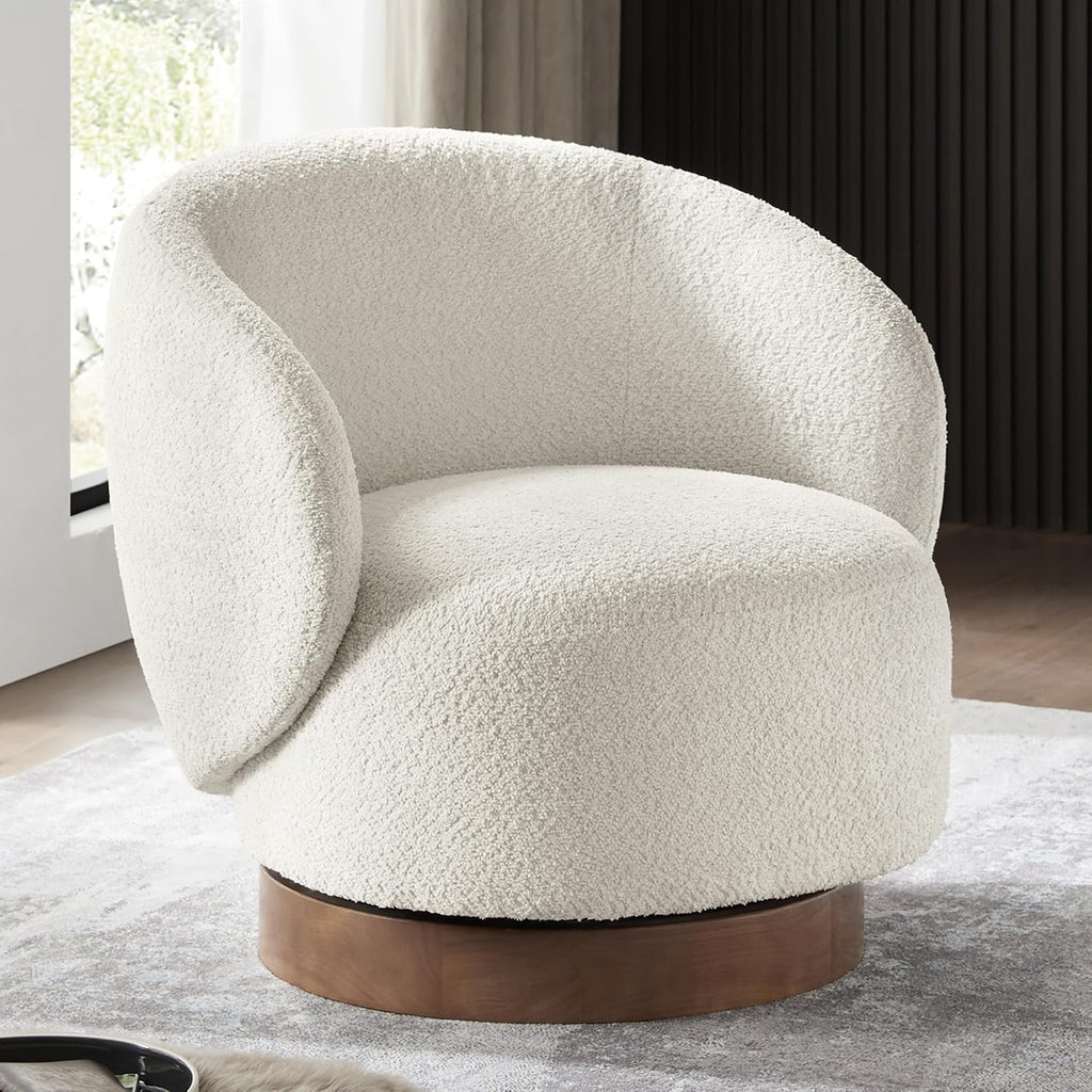 KISLOT Swivel Accent Chair Round Barrel Armchair Upholstered Performance Fabric for Living Room Bedroom Reading Waitingroom,2 PCS,Cream