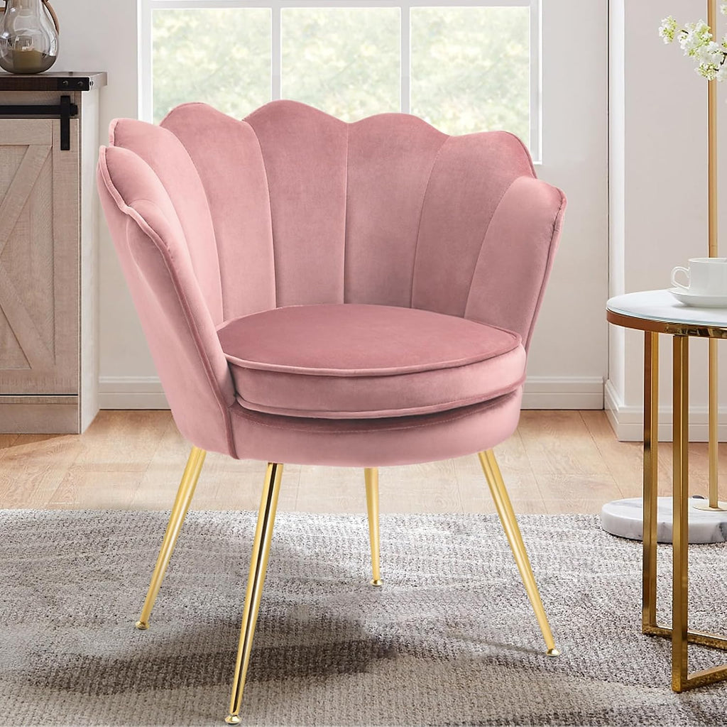 Czlolo Accent Chairs Set of 2 for Living Room, Velvet Upholstered Makeup Room Vanity Chair with Back, Golden Metal Legs Small Accent Side Chair for Bedroom, Cloud Chair Set, 2 Pcs Pink